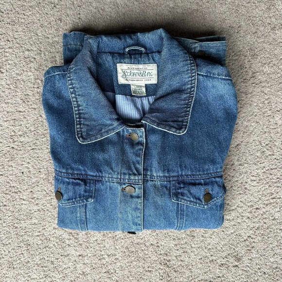 St Johns Bay Jacket Womens Large Denim Flannel Lined *Linning Rip* Pockets Vtg - Picture 13 of 13